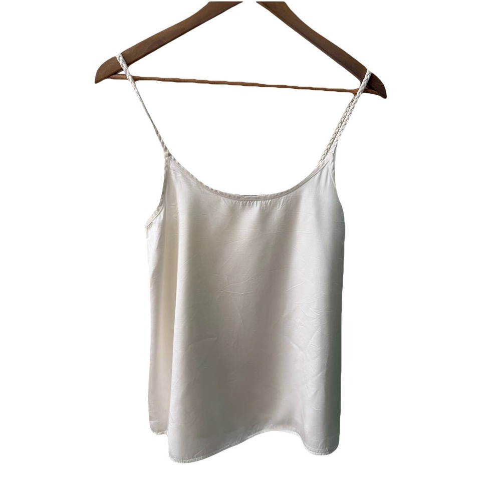 PJ Harlow Cream‎ Daisy Camisole Top sz XS Oversized Braided Straps Satin Rayon